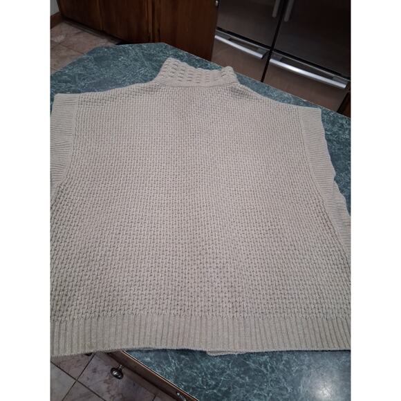 McDuff Neutral Tan Open Snap Front Poncho Wool Cashmere Mock Neck Sweater S/M - Picture 14 of 16